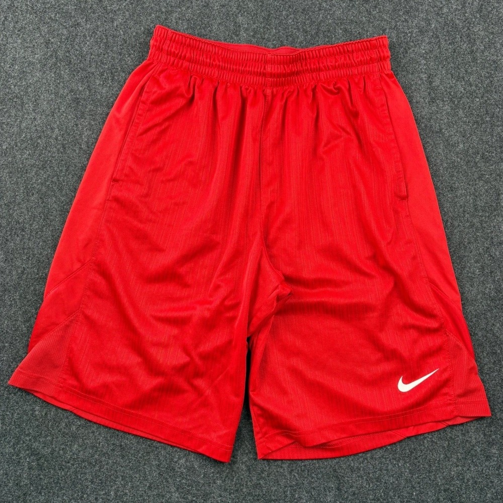 Nike Mens Basketball Shorts Red Mesh Panel Athletic Gym Swoosh Large